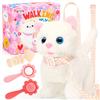 Tagitary Giocattolo elettronico di peluche gatto che cammina e miagola, coda che scodinzola, giocattolo interattivo per bambini con guinzaglio, regalo di Natale, compleanno per bambini