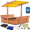 KOTARBAU® Sabbiera per Bambini - Legno di Pino - 120 x 120 cm - Marrone - Sabbiera con Coperchio - con Tetto Giallo e Sedute - da Esterno Giardino - Protezione Sole Pioggia