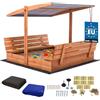 KOTARBAU® Sabbiera per Bambini - Legno di Pino - 140 x 140 cm - Marrone - Sabbiera con Coperchio - con Tetto Grigio e Sedute - da Esterno Giardino - Protezione Sole Pioggia
