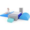 COSTWAY Set di 6 Blocchi per Bambini con Diverse Forme e Colori, Centro Attività Palestrina Giocattolo per Arrampicata e Strisciamento (Blu scuro)