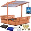 KOTARBAU® Sabbiera per Bambini - Legno di Pino - 120 x 120 cm - Marrone - Sabbiera con Coperchio - con Tetto Grigio e Sedute - da Esterno Giardino - Protezione Sole Pioggia