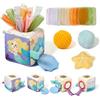 WOODEN TEETHER Baby Tissue Box Toy Mesi Montessori Sensorial Giocattolo, Promuove Le capacità sensoriali e motorie, con specchi, Colori, Trame, Suoni, Ragazzi e Ragazze (Sirena)