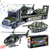 Charmofun 3 in 1 Camion Militare Giocattolo Bambini, Grande Camion Trasportatore con Elicottero, Giocattolo Veicoli, Regalo per Bambini Ragazzi 3 4 5 6+ anni (Militare)