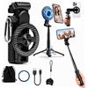 Ouitble Mini Selfie Stick Magnetico 45cm Treppiede Smartphone per Streaming | Treppiede 3-in-1 Estensibile in Alluminio Multifunzionale con 4 Gambe Telecomando BT Rimovibile Moschettoni per Viaggi Vlog