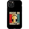Retro Music Design Custodia per iPhone 11 Pro Music On World Off - Cuffie retrò vintage tramonto