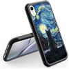 Onemiliayears Custodia per iPhone XR con simpatico gatto nero - custodia per iPhone Van Gogh da 6,1 pollici, design antiscivolo e assorbimento degli urti, telaio in morbido gel di silice, supporto nero, custodia