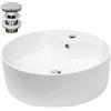 LuxeBath Lavabo da Appoggio in Ceramica con Piletta di Scarico con Troppopieno 460 x 155 mm Rotondo Finitura Bianco Lucido Lavandino Moderno Lavello Lavamani Sanitari Bagno