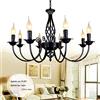 AUCF Lampadario Paralume Retrò Ristorante Luci Sospese Classica Hanging Lamp Regolabile in Altezza Della Candela E14 Ferro Battuto Ciondolo Luce, Lampade in Stile Rustico Salotto Semplice Ciondolo, Nero 8