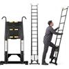 TEENO Scala telescopica in alluminio 4,4 m, Scala Estensibile pieghevole con Barra stabilizzatrice e gancio rimovibile, Base inferiore con rinforzo triangolare, Portata max 150 kg, Nero