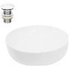LuxeBath Lavabo per Bagno d' Appoggio Ø 400 x 400 x 135 mm in Ceramica Bianca incl. Piletta Set di Scarico 1 1/4'' per Lavandini senza Troppopieno Lavello Rotondo Lavamani Sanitari Design Moderno