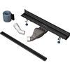 Aquabad SET completo - Canalina Doccia 70 cm AQUABAD® Slim Wall nero opaco in acciaio inox, incluso il setaccio per capelli, Advantix l'uscita orizzontale, il coperchio piastrellabile e il set di base