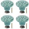 Rundago Set di 4 Pomelli Vintage in Ceramica, Manopole Decorative per Mobili con Motivo in Rilievo, Maniglie Rotonde per Cassetti, Armadio, Cucina e Bagno (34mm)