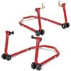 Eikuavons Set di supporti per moto anteriori e posteriori, sollevatore per moto, supporto per moto con 4 ruote, piattaforma elevatrice per moto, stabilità, capacità di carico fino a 300 kg (Rosso)