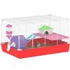 PawHut Gabbia per Criceti a 2 Livelli in Metallo e PP con Casetta, Serbatoio dell'acqua, Ruota e Piattini, 47x30x27 cm, Rosso e Bianco