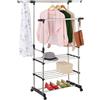 Relaxdays Stand Appendiabiti da Terra, 2 Barre Appendi Abiti e 3 Ripiani, H: 86-147 cm L: 84-141 cm, in Acciaio Inox