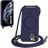 FMPCUON FNPCUON Cover Magnetica Silicone per iPhone 11 Pro Max con Cordino,Compatibile con MagSafe,Custodia con Laccio Collana Tracolla Collo Sottile TPU Antiurto Protettiva Case con Corda.Blu