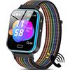PTHTECHUS Smartwatch Fiabe Audiolibri, Smart Watch Telefono Ragazza e Ragazzi, Giochi di Puzzle Lettore Musicale Torcia SOS Contapassi Sveglia, Regalo di Compleanno per Bambini, Nero