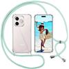 ISOI Cover con Cordino per Honor 600 Lite 5G, Custodia Trasparente con Collana Tracolla Laccio Collo Ultra Sottile Morbido TPU Silicone Antiurto AntiGraffio Case, Verde