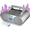 KLIM Lettore CD Stereo Boombox B4 - AM/FM Radio con Lettore CD e USB, Bluetooth, AUX - Stereo casa - Filo o Wireless - Batteria ricaricabile, Telecomando, Standby automatico, EQ Digitale - Argento