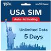 TSIM USA SIM Card 5 Giorni | Dati Illimitati | Alta Copertura Rete 5G Multi-Operatore | Attivazione Automatica | Piano Ricaricabile | Hotspot Consentito | Solo Dati