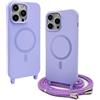 CUZZCASE Cover compatibile con iPhone 13 mini(5.4),Cover Magnetica[Compatibile con MagSafe],Bumper con Laccio,regolabile Lanyard TPU Corda Silicone Case-Viola