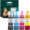 EVOKE 104 XL Set di inchiostri compatibili con Epson ECOTANK ET-2710 ET-2715 ET-2720 (kit CMYK) 29050 pagine 280 ml