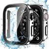 Dirrelo 2 Pezzi Cover Compatibile con Apple Watch Series SE/6/5/4 44mm con Vetro Temperato, PC Rigido Impermeabile con Bordo Dritto e Pellicola Protettiva ad Alta Sensibilità per iWatch,2Argento