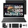 RUSHAR Tablet 10 Pollici Android 15 con Tastiera- 36GB RAM+ 128GB ROM(1TB TF), Octa-Core | WiFi 6 | 8000mAh | 1280 * 800 | 8MP+5MP | Widevine L1 | Bluetooth 5.0, Tablet in Offerta con Mouse - Nero