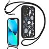 Yirlbey Estivi Cover per iPhone 13 6,1'' con Cordino, Aesthetic Oceano Seashells Motivo Disegno Nero Silicone TPU Case Corda con Regolabile Laccio Antiurto Protezione della Fotocamera Custodia
