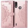 BAIDIYU Cover per Motorola Moto E7i Power Custodia, Slot Cart，Custodia a Portafoglio in Pelle PU di Lusso Custodia Flip Folio, Cover per Motorola Moto E7i Power.(Oro Rosa)