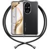 ANFAIRLACE Cover Cordino Compatibile con Honor 200 Pro, Custodia Cuscino d'Aria Trasparente TPU Morbido Silicone Regolabile Antiurto Collana Chiaro Case, Nero