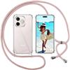 ISOI Cover con Cordino per Honor 600 Lite 5G, Custodia Trasparente con Collana Tracolla Laccio Collo Ultra Sottile Morbido TPU Silicone Antiurto AntiGraffio Case, Rosa
