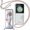 TUUTPU Cover per Samsung Galaxy Z Flip 5 con Cordino, Custodia Brillantini Liquido con Collana Trasparente Ultra Sottile Silicone Antiurto Protettivo Sabbie Mobili Case per Cellulare Cordoncino, Oro Rosa