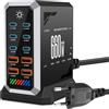 Glitfix Gan Power - Caricatore USB C multiplo, 660 W, 10 porte, stazione di ricarica con 6 USB C + 4 porte USB A, per MacBook Air, iPad, iPhone 17/16/15/14, Galaxy S22 S20