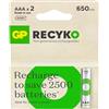 GP Batteries 212666 Blister 2 Batterie Ricaricabili Mini Stilo AAA 650 mAh Recyko