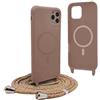 YFSYLL Magnetica Cover per iPhone 13 Pro Max con Cordino,Compatibile con MagSafe,Silicone Case con Regolabile Cordino da Collo Nylon Catena Collana Tracolla - Marrone