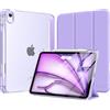 MoKo Cover per iPad Air 11 Pollici Case (M4/M3/M2) 2026/2025/2024, iPad Air 5a/4a Gen 10,9 2022/2020 con Portapenna, Cover Trifold Sottile e Leggera con Retro in PC Rigido Traslucido, Lilla
