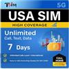 TSIM SIM USA 7 giorni con Call Home | Alta copertura di rete | Dati illimitati sulla rete | Chiamate/SMS locali + internazionali illimitati negli USA (inclusa Alaska) | SIM 5G