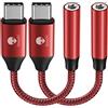 Stouchi Adattatore da USB C a femmina da 3,5 mm, 2 pezzi, cavo jack audio per cuffie tipo C per Samsung Galaxy S22 S21 Ultra Z Flip Note 20, iPad Mini 6th, Pixel 7/6a/6, rosso