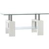 HOMCOM Tavolino Salotto Moderno a 2 Livelli con Piano d'Appoggio in Vetro Temperato, Tavolino da Divano in Legno e Acciaio, Tavolo da Caffè per Soggiorno, 90x50x42 cm, Bianco