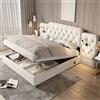 ZKLOEP Telaio letto con testiera lunga, 160 x 200 cm, materiale in velluto alla moda, più porte USB, lampada da scrivania, sistema idraulico, spazio extra grande, colore beige