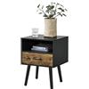 [en.casa] Comodino con Cassetto e Scomparto Aperto Tavolino Laterale per Divano Soggiorno Corridoio Mobiletto da Notte 57 x 42 x 40 cm - Nero/Effetto Legno Scuro