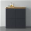 doporro Credenza Buffet 76x36,4x76 cm con 4 Ante Push-to-Open e Soft-Close | Finitura Antracite Opaco + Marrone Chiaro, Mobile Contenitore in Legno, Struttura a 4 Ante, Apertura Push-to-Open