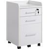 HOMCOM Schedario da Ufficio con 3 Cassetti, 5 Ruote, Cassettiera Ufficio con Serratura e 2 Chiavi per Lettera/Legale/Formato A4, Armadietto Verticale per Studio, 39.2x40x65.4 cm, Bianco
