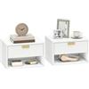 HOMCOM Set di 2 Comodini Sospesi, Comodini a Parete con Cassetto Decorato e Mensola Aperta per Camere Piccole, Comodino Moderno, 40x30x25 cm, Bianco