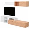 Arreditaly Parete Attrezzata Soggiorno Mobile TV Con Modulo Superiore E Mensola Foro Passacavi Design Moderno Per Zona Living Elegante E Funzionale 220 x 44 x 40 Cm Colore Bianco E Rovere