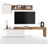 WHOUS Parete Attrezzata CHRONOS per Soggiorno, Mobile Tv Regolabile, Cubo con 1 Anta e Mensola per Salotto in Legno, 180/290x40 cm, Bianco Lucido e Rovere