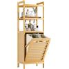 HITNET Mobile Bagno con Portabiancheria, Mobiletto Bagno da Terra in Bambù 3 Ripiani con 1 Cesto Portabiancheria, 40L Sacco Interno Rimovibile con Maniglie per Lavanderia e Camera da Letto, Naturale