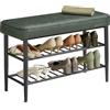 VASAGLE EKHO Collezione - Panca Scarpiera, Panca da Ingresso e Camera da Letto, Rivestimento in PU con Cuciture, Moderno di Metà Secolo, Portata 135 kg, 30 x 80 x 50 cm, Verde Foresta LSB054C01