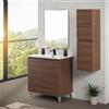 Inbagno Mobile bagno a terra 80 cm noce canaletto con 2 ante battenti soft-close, lavabo in ceramica e specchio reversibile 60x80 cm, KLEO